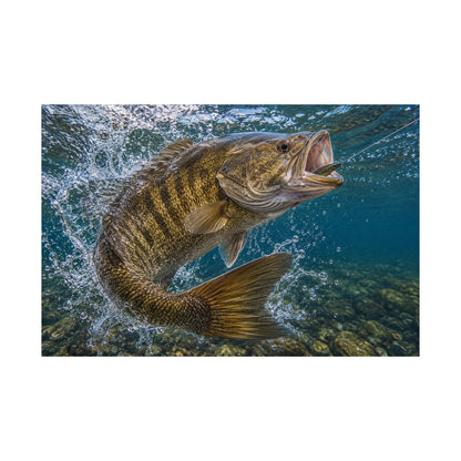 Smallmouth Bass (Micropterus dolomieu) in a Boatside Fight — Matte Horizontal Wall Art for Anglers