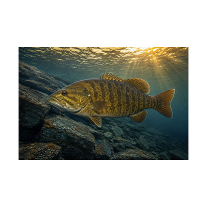 Smallmouth Bass (Micropterus dolomieu) at Northern Sunrise — Matte Horizontal Wall Art for Anglers