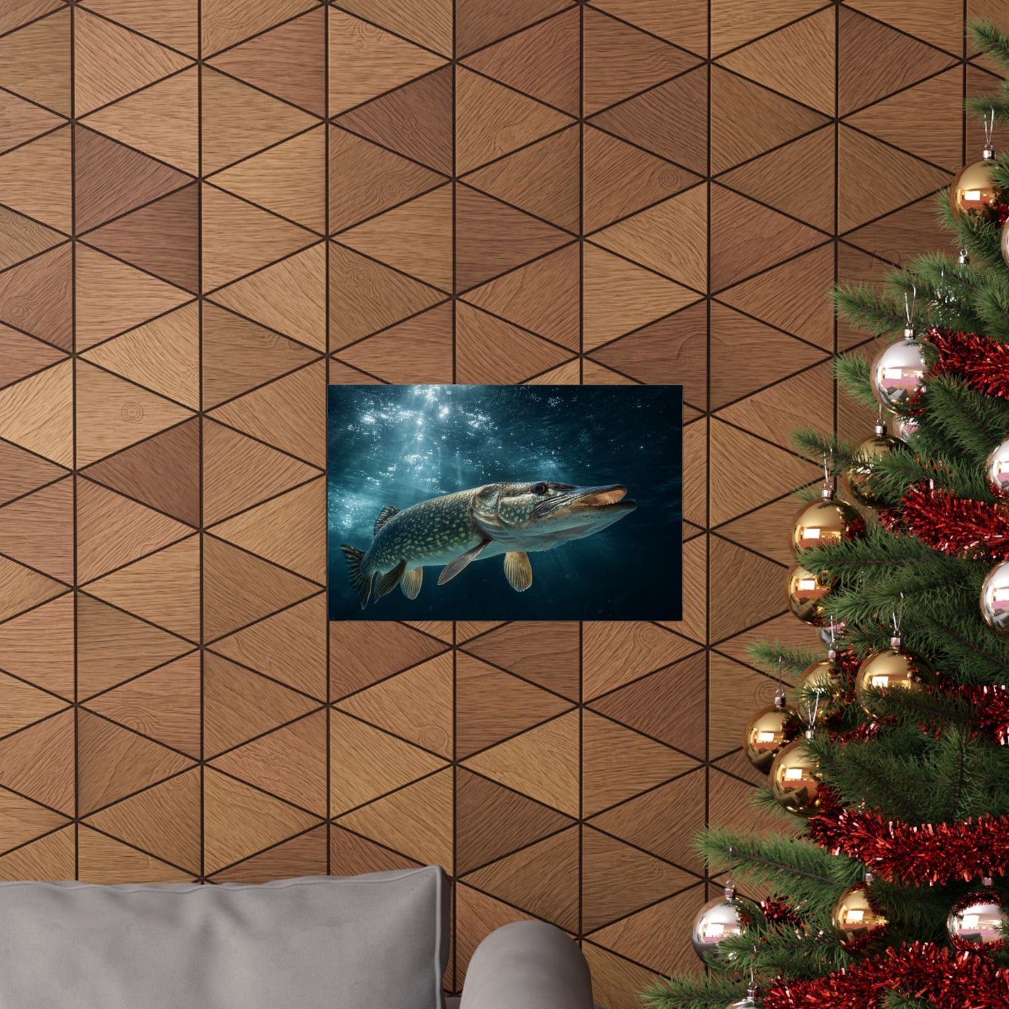 Northern Pike (Esox lucius) Emerging from the Deep — Matte Horizontal Wall Art