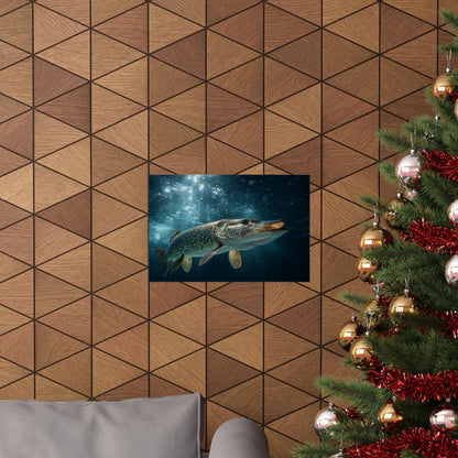 Northern Pike (Esox lucius) Emerging from the Deep — Matte Horizontal Wall Art
