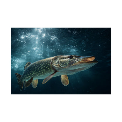 Northern Pike (Esox lucius) Emerging from the Deep — Matte Horizontal Wall Art
