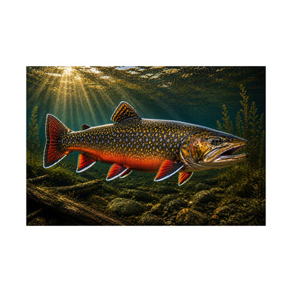 Brook Trout (Salvelinus fontinalis) Swimming Upstream at Sundown — Matte Horizontal Wall Art for Anglers