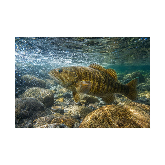 Smallmouth Bass (Micropterus dolomieu) in the Current Seam — Matte Horizontal Wall Art for Anglers