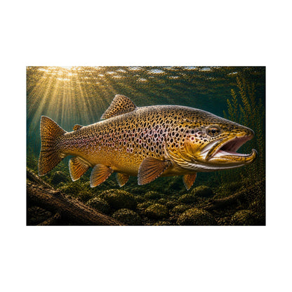 Brown Trout (Salmo trutta) Over the Rocks at Sunrise — Matte Horizontal Wall Art for Anglers