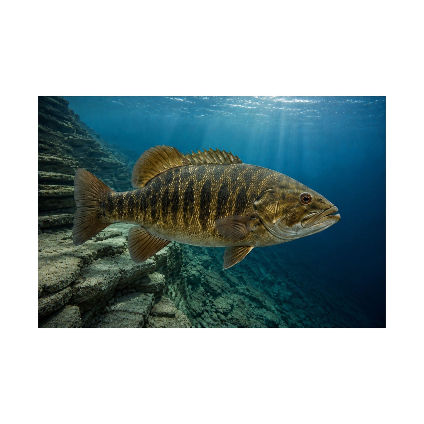 Smallmouth Bass (Micropterus dolomieu) Along the Deep Structure — Matte Horizontal Wall Art for Anglers