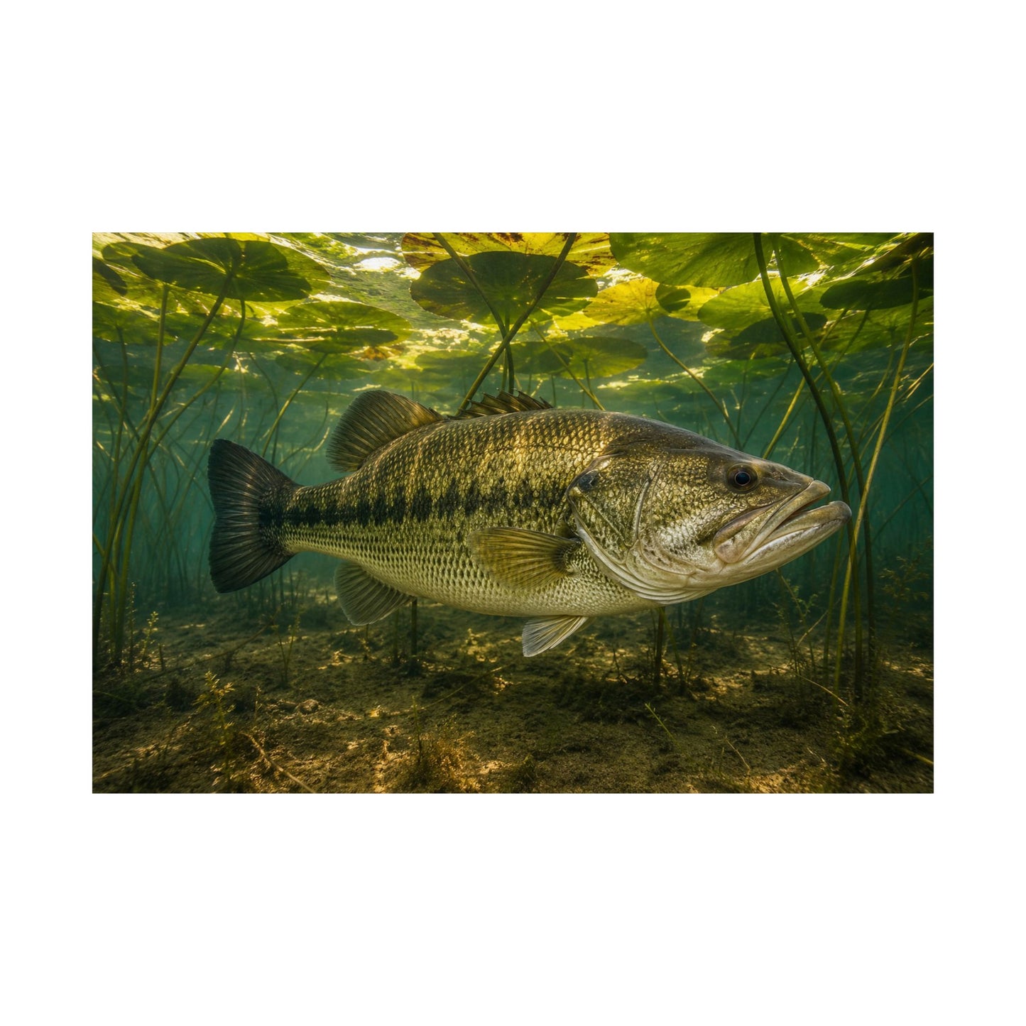 Largemouth Bass (Micropterus salmoides) in the Lily Pads — Matte Horizontal Wall Art for Anglers
