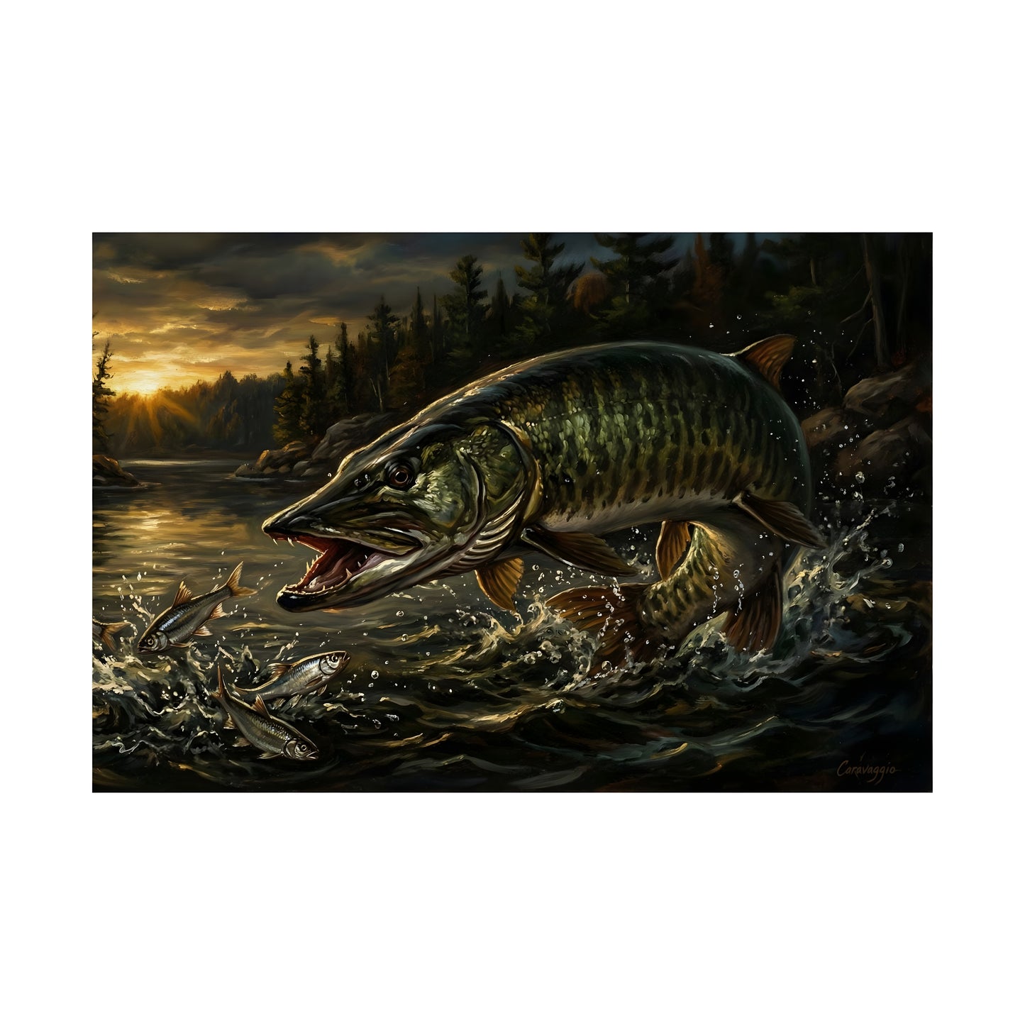 Muskie (Esox masquinongy) Wall Poster — Realistic Fishing Art Matte Horizontal Print