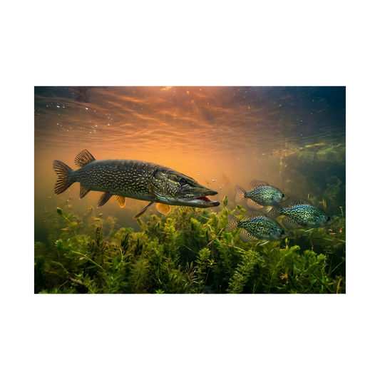 Northern Pike (Esox lucius) in Sunlit Shallows — Matte Horizontal Wall Art